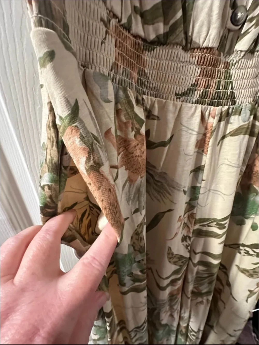 Lane Bryant NWT 14/16 Cream Floral Wide-Leg Jumpsuit with Green Print